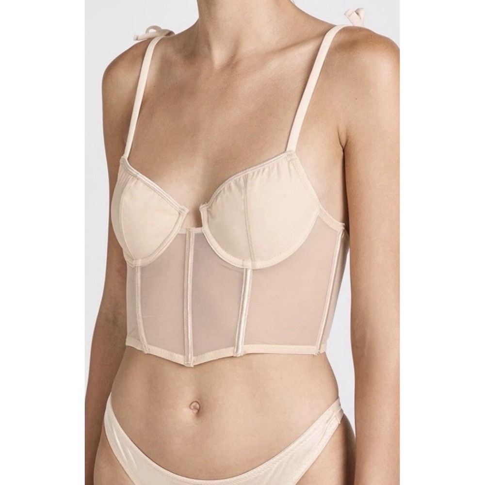 KAT THE LABEL Femme Bustier Corset Top Almond Nude Beige Mesh‎ L NWT $79